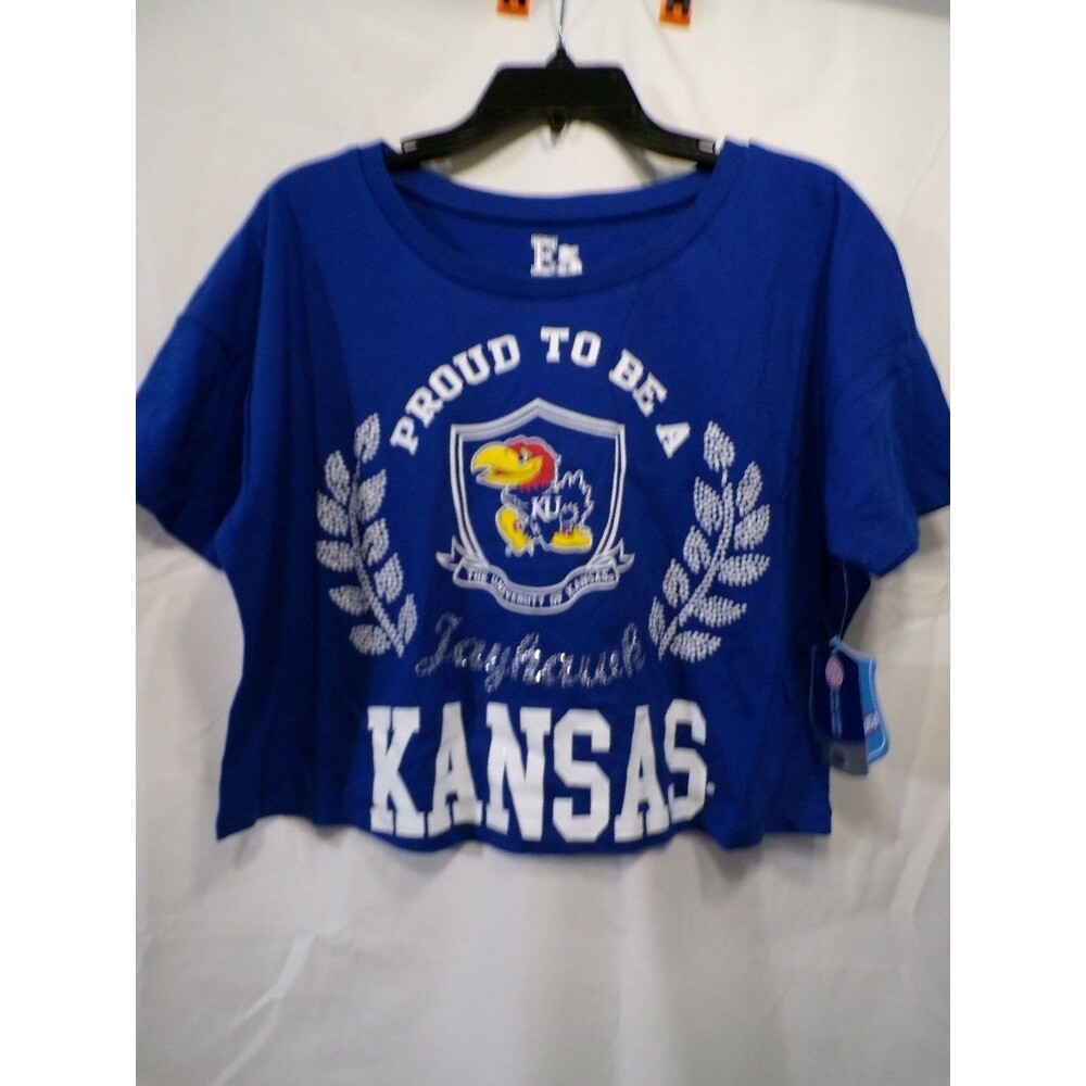 E5 College Classics Kansas Jayhawks Women's Cropped T-Shirt Small Blue
